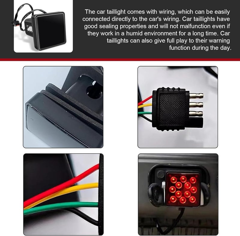 MLY 1 PC 15 LED Hitch Cover, Waterproof Trailer Hitch Cover, Square Tow Tail Light, Universal Brake Light Fit for 2 Inch Towing Receiver (Black) - Image 5